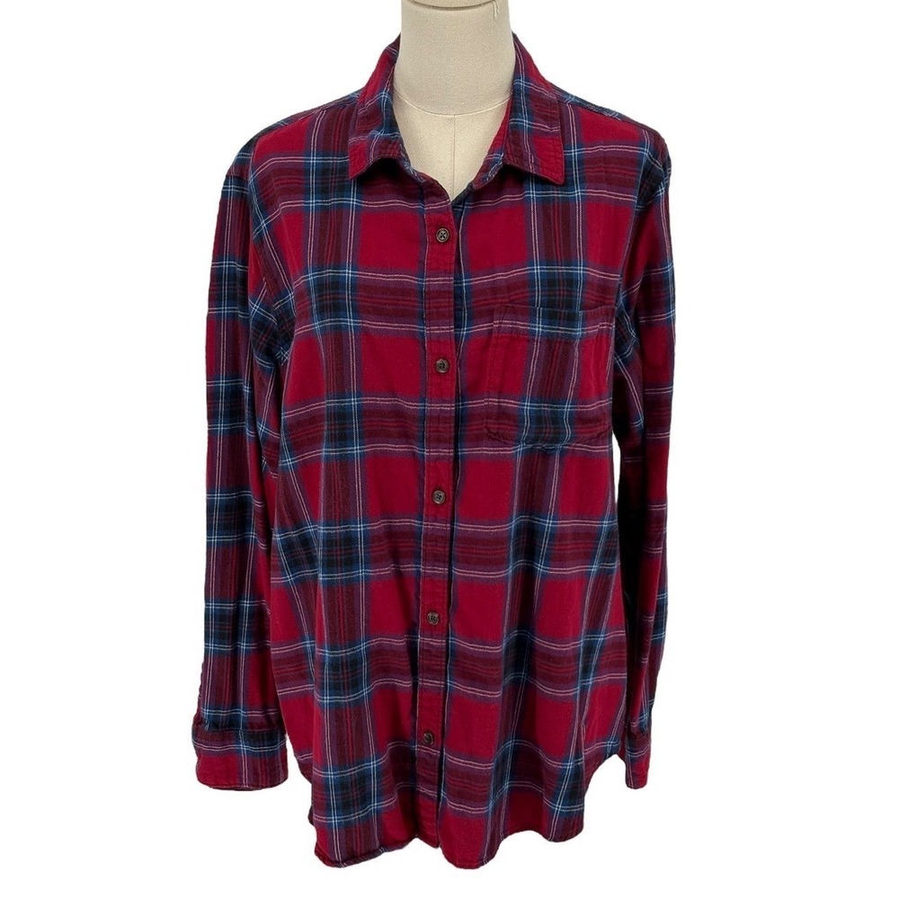 Old Navy The Classic Shirt Red Blue Plaid 100% Cotton XL